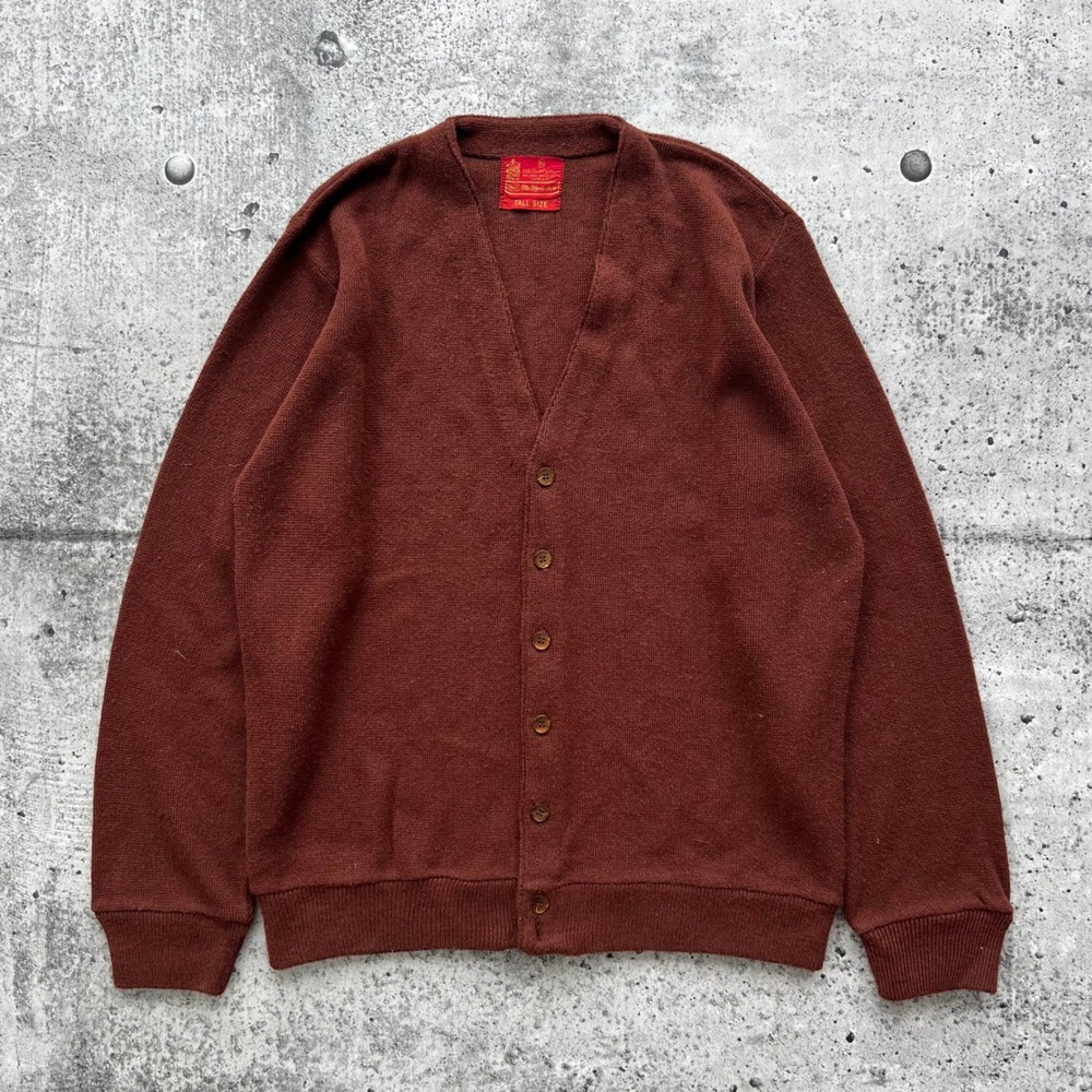 Vintage Kings Road Sears Sweater Mens XL Tall Brown Cardigan Orlon Knit 70s